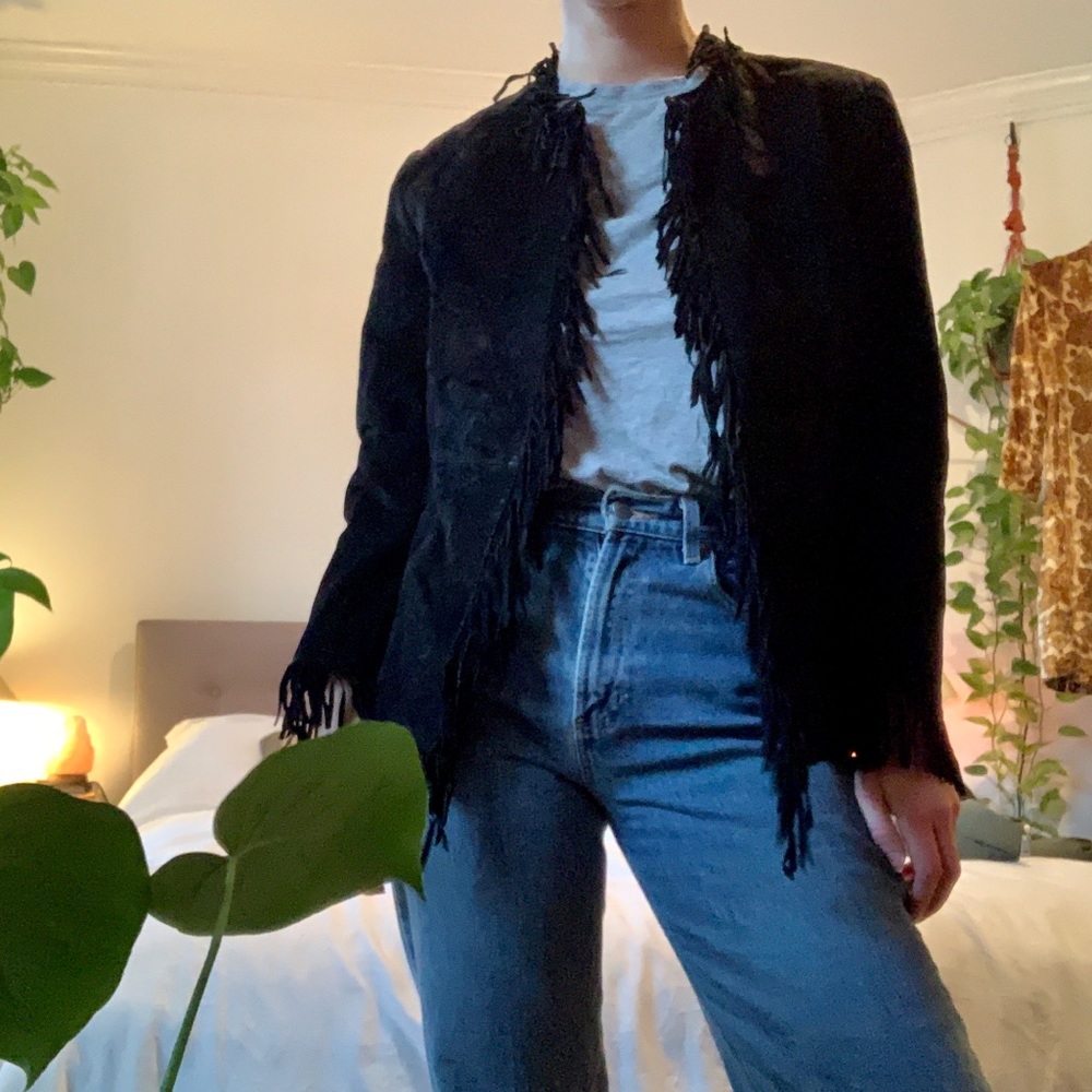 Vintage Black Suede Fringe Jacket